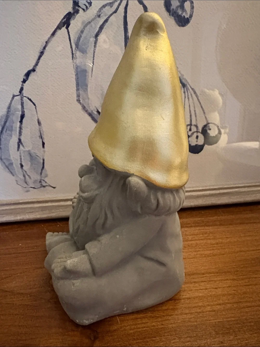 Stone Meditating Garden Gnome with Gold Hat